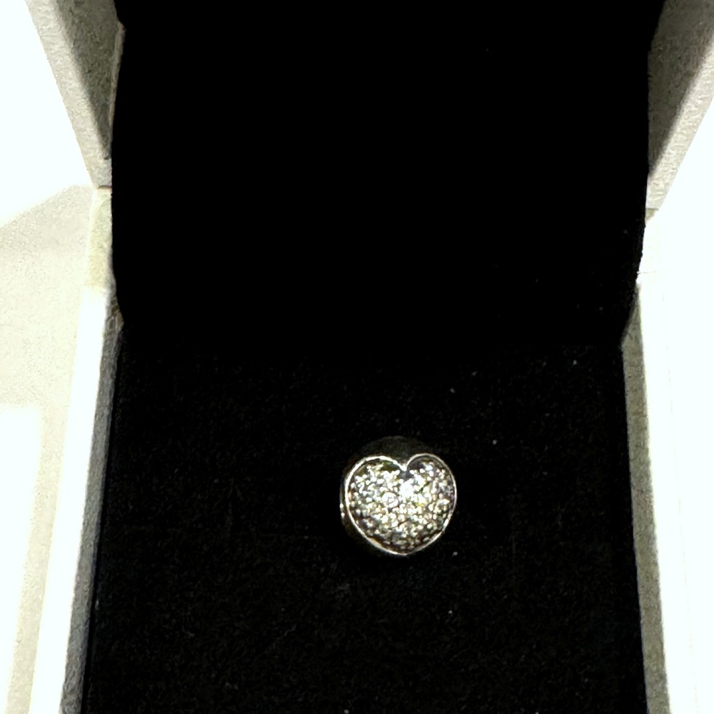 Pandora Retired Engraved Heart Pavé Clip Charm Clear CZ Sterling Silver 925 ALE